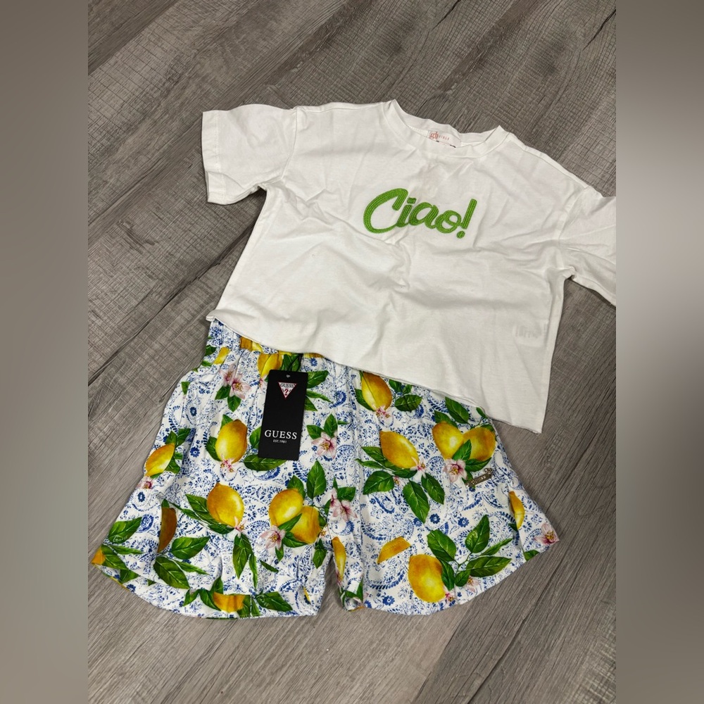 Guess Lemon Patterned Shorts and Graphic Tee Set